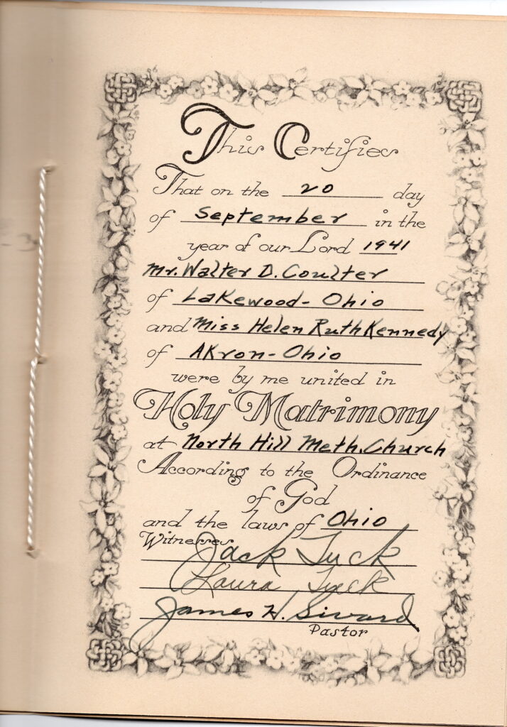 Helen and Walter Coulter marriage certificate